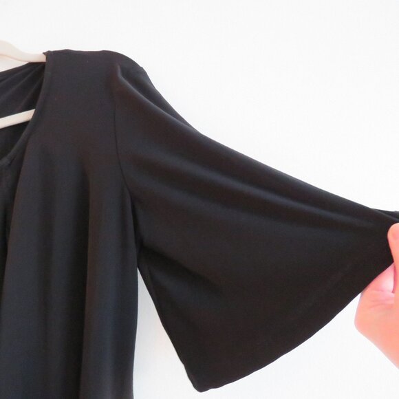 JOSEPH RIBKOFF Asymmetric Hem Waffle Trim Black Oversized Tunic Top - Size 12 - Picture 9 of 13